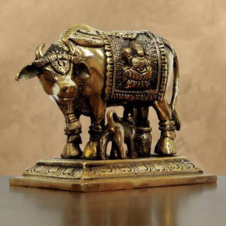 Brass Kamdhenu Cow and Calf Figurine